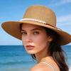 Kapelusz plażowy z akcentami z imitacji pereł Pełna ochrona twarzy Płaski wierzch Szerokie rondo Blokujący promieniowanie UV Letni kapelusz słomkowy