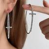Sparkling Rhinestone Cross Large Hoop Earrings: 7cm, Niche Design, Face-Slimming