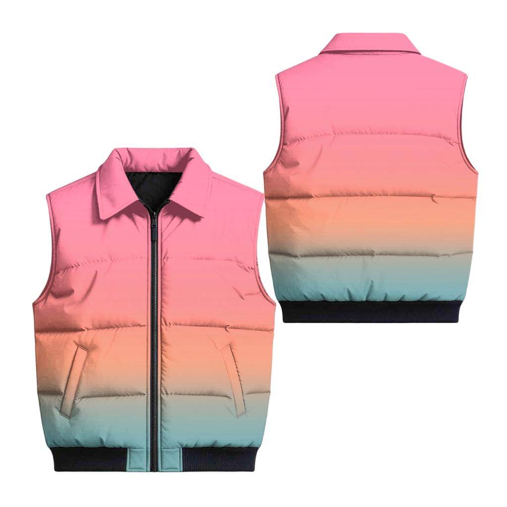 Men's Casual Loose Fit Padded Vest with Pockets, Zip Front and Lapel Collar, Polka Dot Print for Lounging and Daily Wear