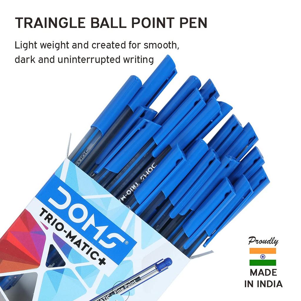 Doms Fine Point Trio-Matic Ball Point Pen Box Pack Blue Ink 60 Pens Smooth Writing For Office School Journaling