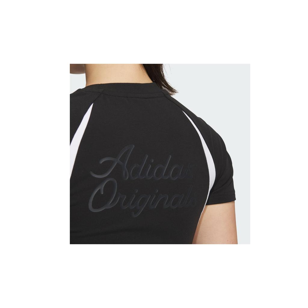 Adidas Originály Ss24 Žerzejové šaty s krátkým rukávem Pruhovaný barevný blok Sportovní Slim střih Dámské šaty Černé JD1135