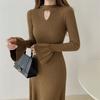 Robe pull tricotée pour femme à manches longues et col roulé court Robe pull creuse Mode Vêtements Automne Hiver