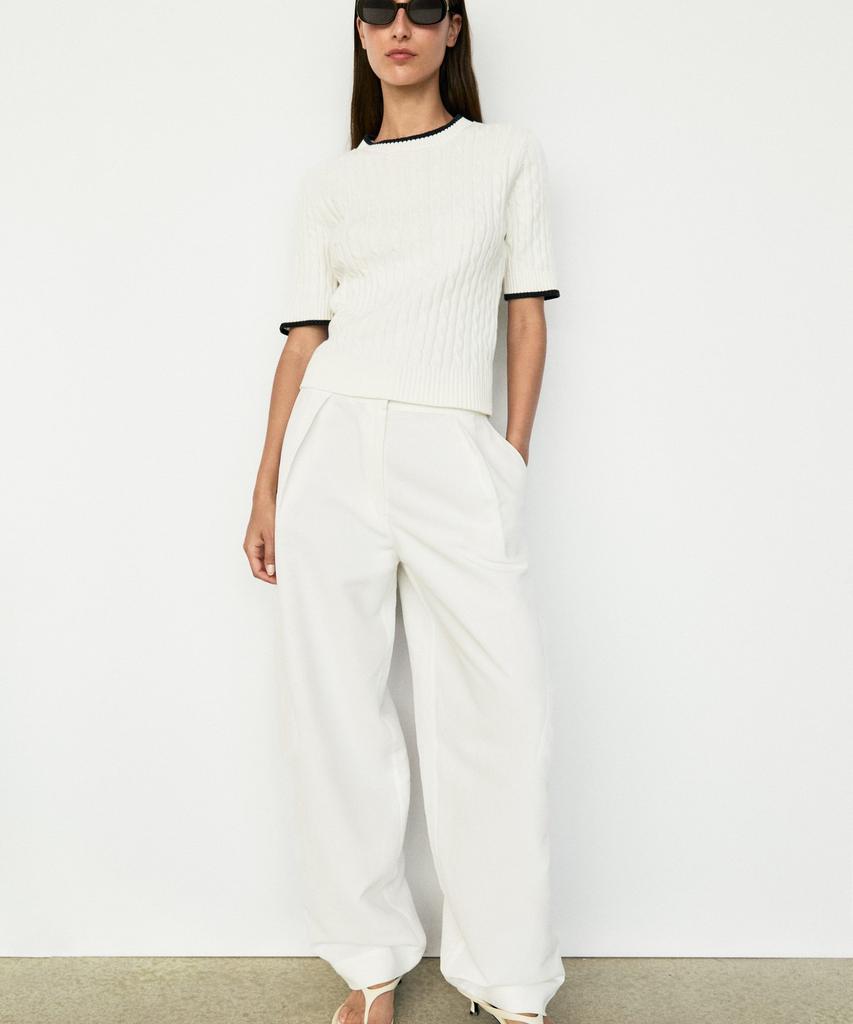 Masimodutti Cable Knit Short Sleeve Sweater