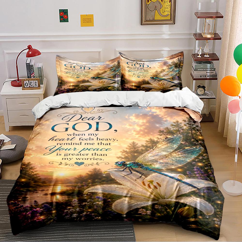 Dragonfly and Inspirational Quote Bedding Set Bedding set (1 duvet cover, 2 pillowcases, duvet not included) 135x200cm
