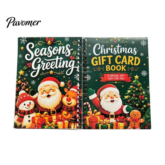 Portable Memory Keeper for Cash Christmas Gift Card Book, 7" x 5" Spiral Bound Merry Unique DIY Holiday Solution Booklet, Greeting Album, Personalized