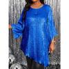 Plus Size Loose Round Neck Three Quarter Sleeve Irregular Hem Top For Women