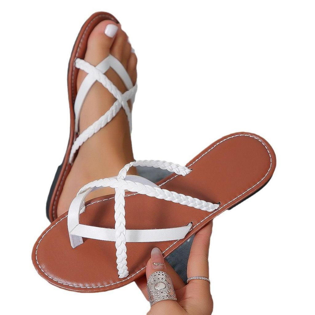 Korean Plus Size Women's Summer Sandals 2024: Stylish Woven Flat Fashion Beach Shoes