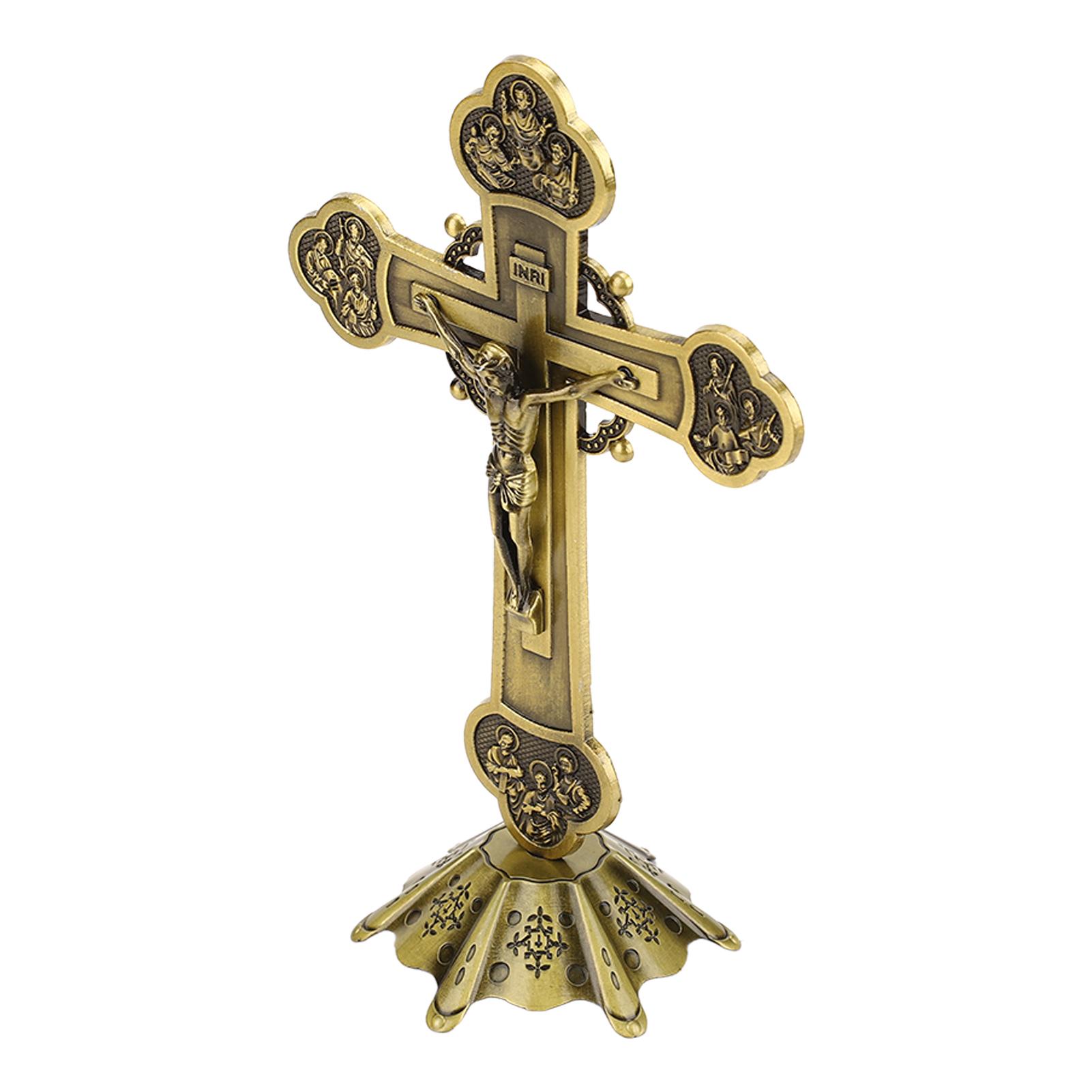 

Распятие в винтажном стиле металлическое декоративное распятие украшение католический подарок с основанием для полки стола бронзовый