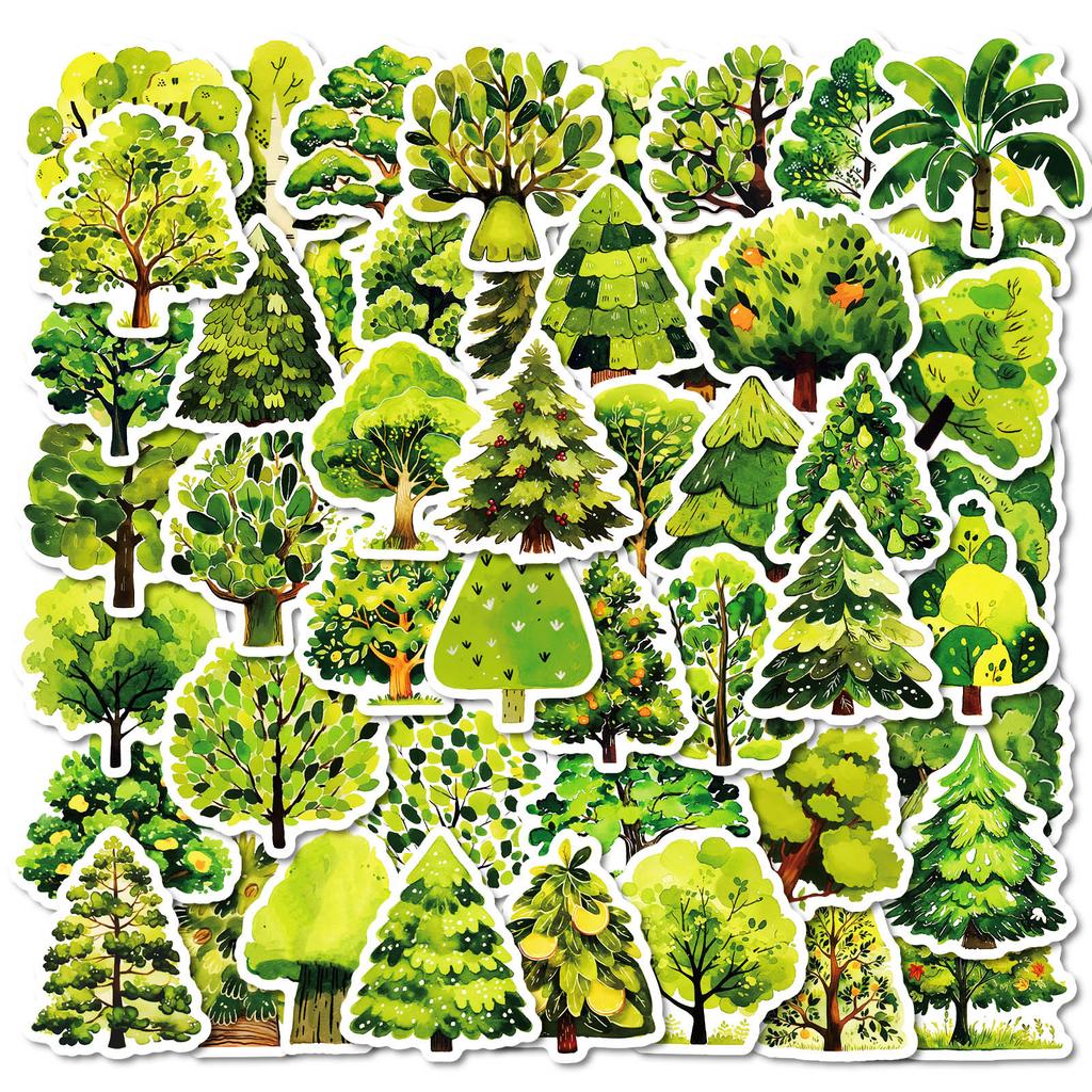 50 Cartoon Green Forest Graffiti Stickers Waterproof Decorative Stickers