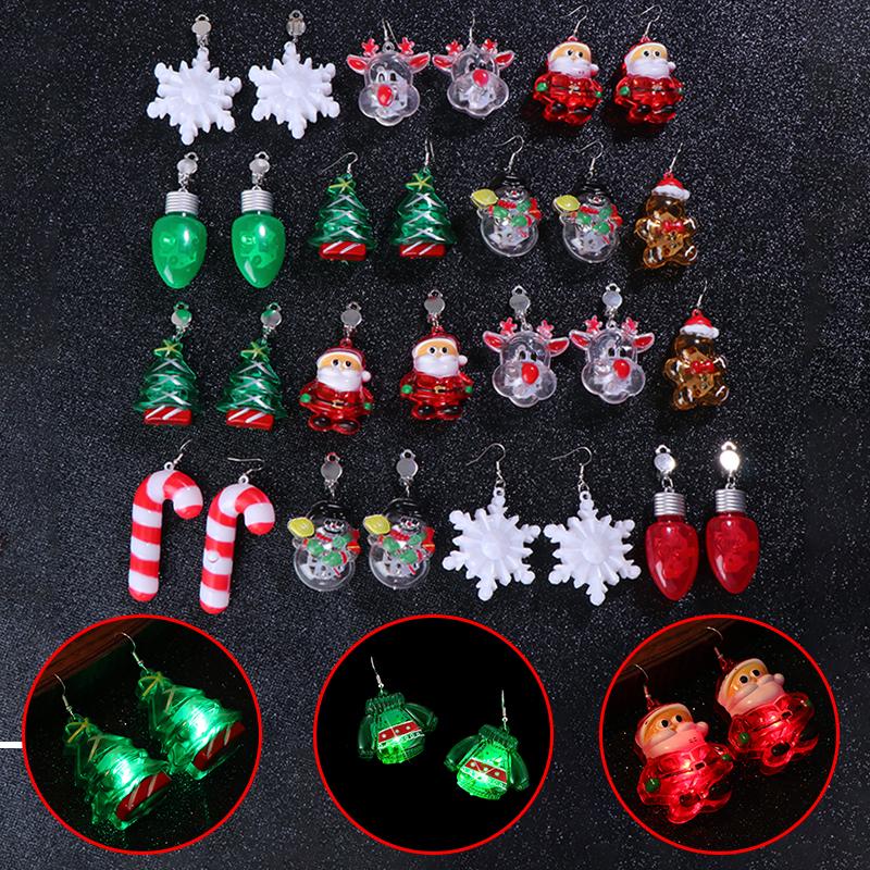 Svítící Merry Christmas Náušnice Santa Claus Vánoční strom Vánoční Sněhulák Náušnice Lesklé šperky Led náušnice
