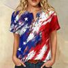 Damen Henley-Shirt mit kurzen Ärmeln und Fronttasche aus Baumwoll-Leinen-Mischgewebe Patriotischer Print Sommerliches Freizeit-Oberteil
