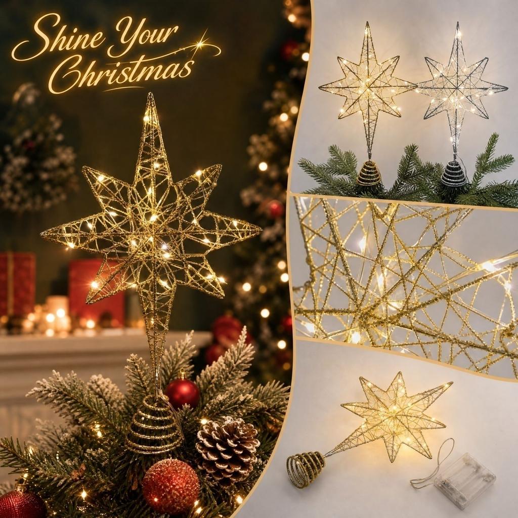 Christmas Tree Topper Star Light with Glitter, 5-, Wire - 2234 cm