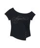 Aejeuyua Button Incision One-Shoulder Tee Black