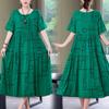 Women's Mid-length Dress,summer Dress for Mothers,cotton Silk Knee-length Dress,middle-aged Women's Dress,plus-size Short-sleeved Beach Dress Women