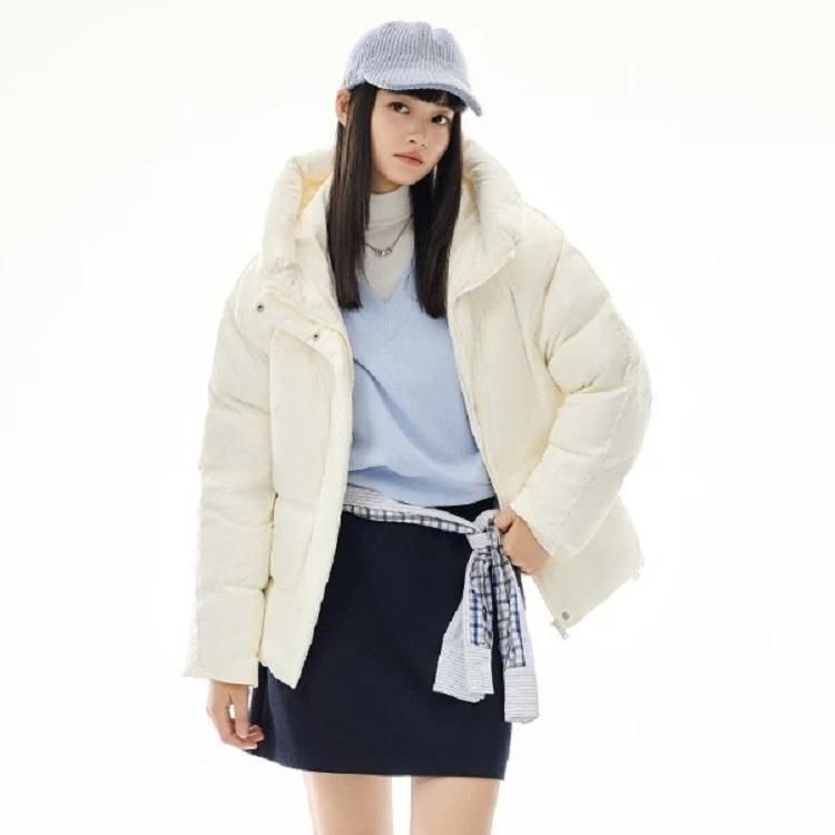 Anta Sports Retro Water-Resistant Loose Ivory White Short Down Jacket Women jackets 162548903N-1