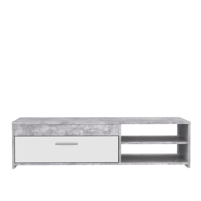 PILVI TV Cabinet - White and Light Concrete - Contemporary - L 120 X D 42.1 X H 31.8 Cm