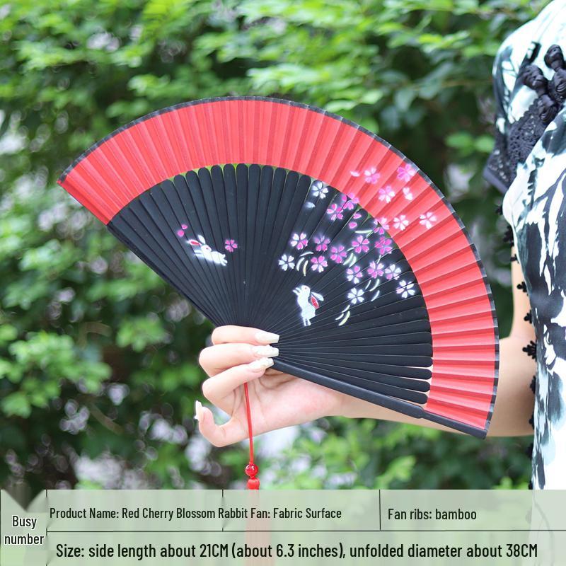 Red Ancient Style Chinese Folding Dance Fan - Easy To Open & Close, Perfect for Hanfu, Cheongsam, and Runway Shows