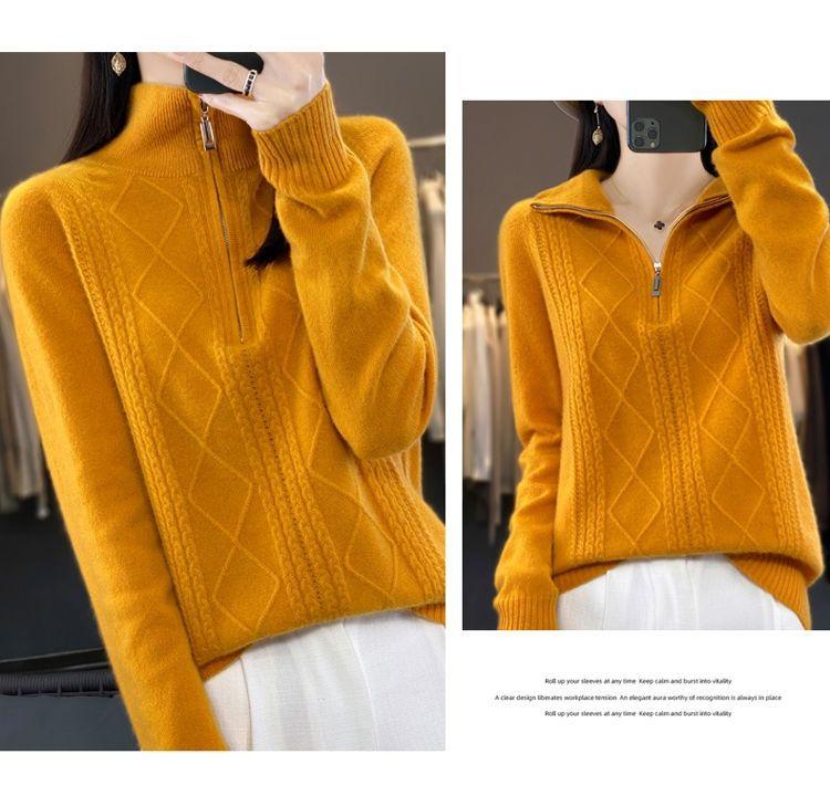 Women's Polo Collar Sweater  Autumn Winter Thick Woolen SweaterSolid Color Pullover Wool Knitwear