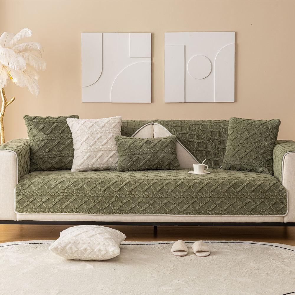 Autumn and Winter New Solid Color Three-Dimensional Jacquard Velvet Sofa Cushion Modern Simple Non-Slip Sofa Cushion Towel