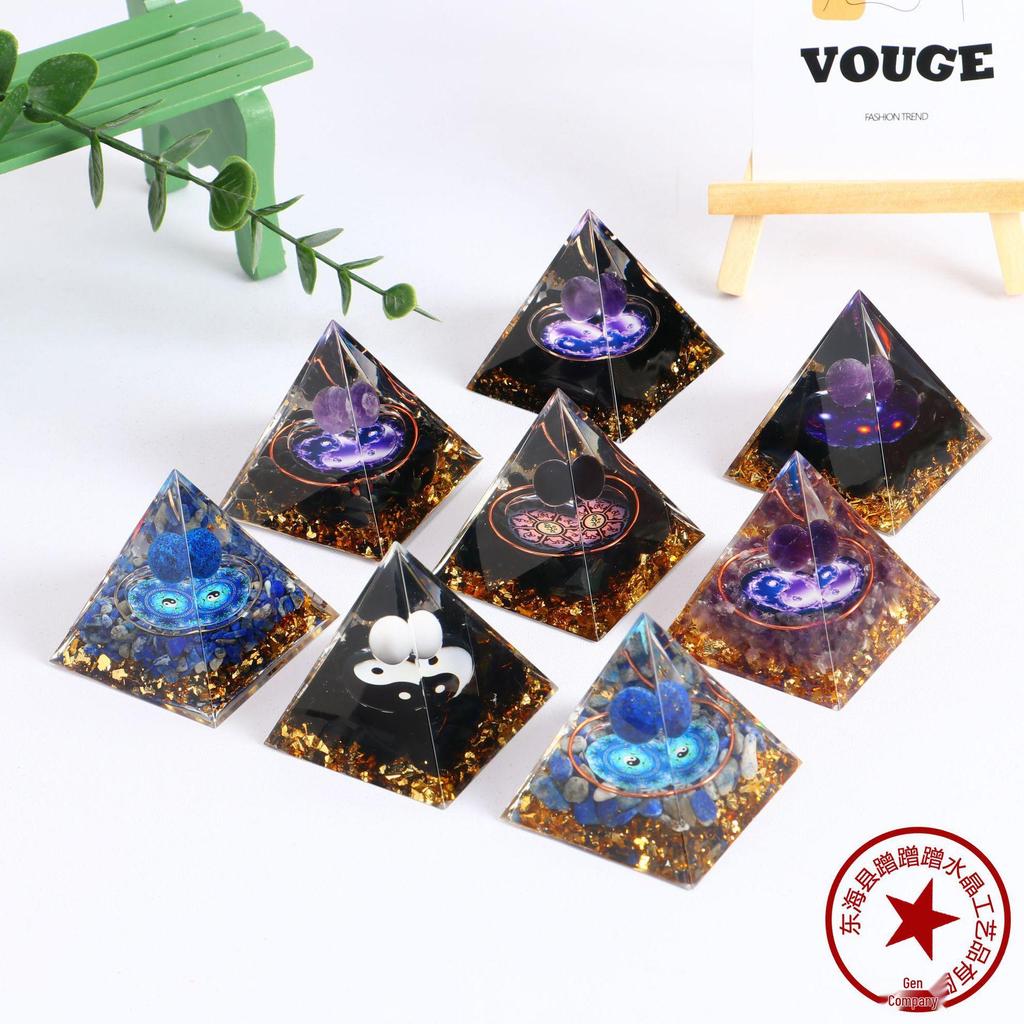 Handmade Natural Crystal Resin Pyramid Ornament for Home and Office