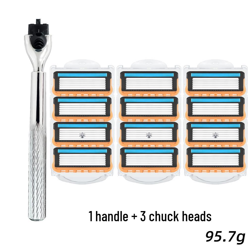 Universal Metal Handle Razor with Replaceable Three-Layer Head and 6-Layer Curved Blades
