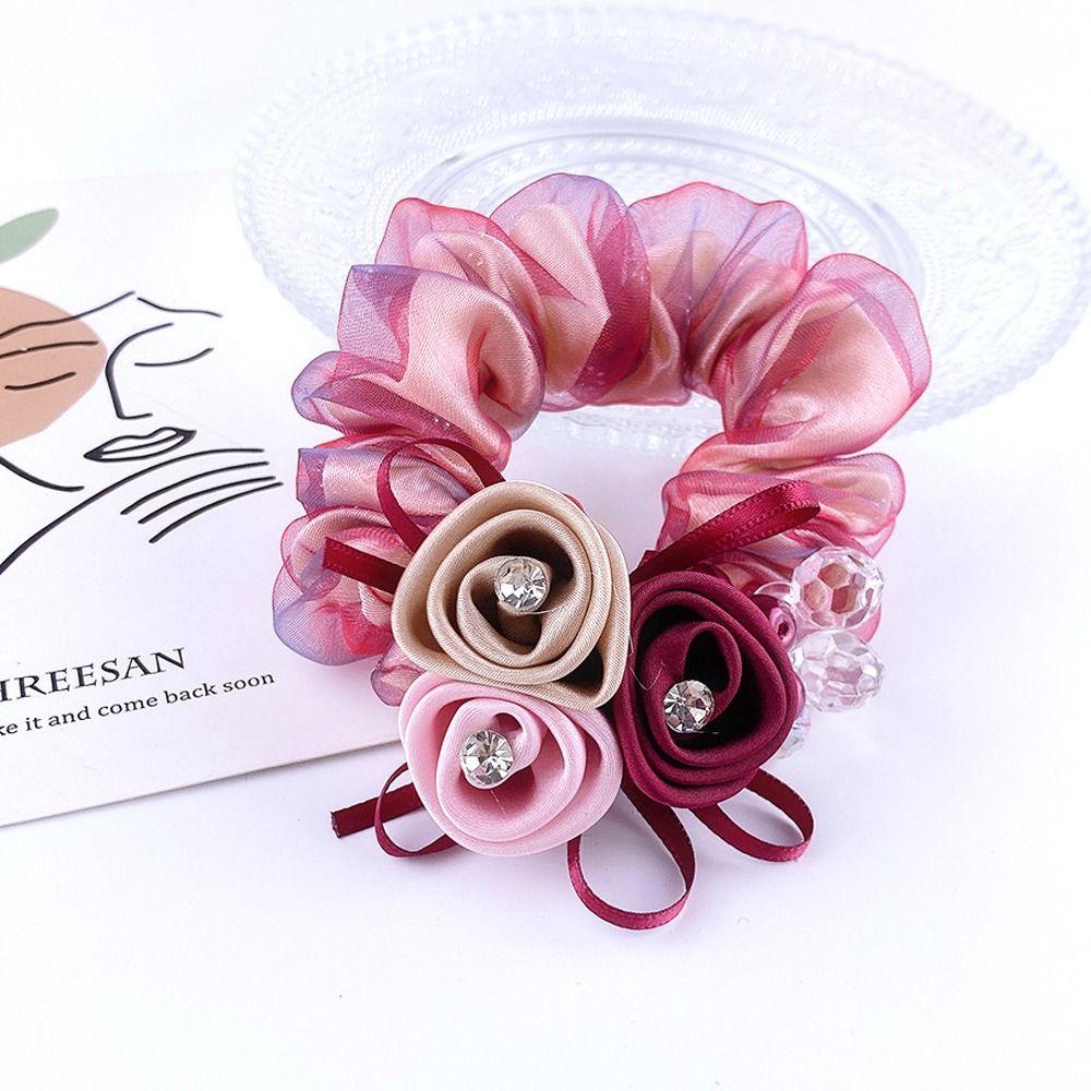 Hair Rope Pearl New Headwear Flower Mesh Scrunchies Women Hair Ties Double Layer Hair Rubber Bands