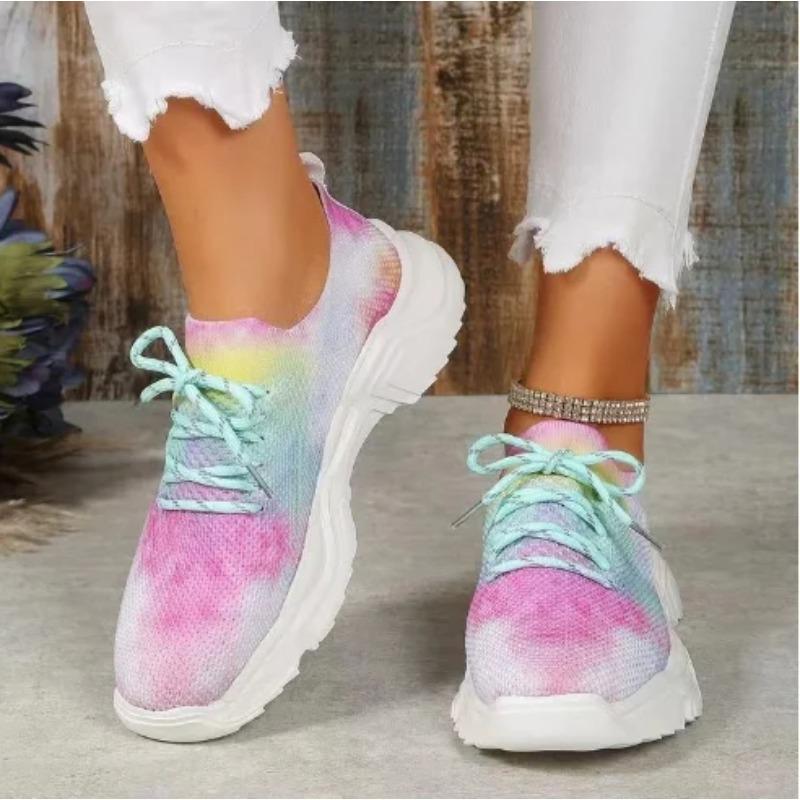 Casual Flying Woven Thick Sole Sports Shoes Women'S Flat Single Large Size Mesh Breathable Lacing Casual Sneakers Shoes  M1179