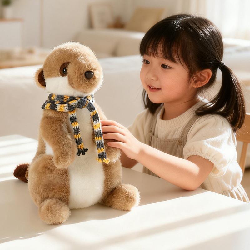 22Cm Cartoon Fun Standing Meerkat Plush Doll Cute Meerkat Otter Stuffed Animal With Scarf Home Decoration Gift For Children