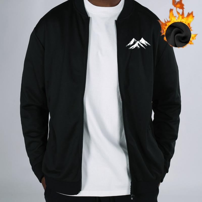 Rose Print Fleece-Lined  Bomber Jacket, Windproof Durable Warm, Casual Versatile Coat