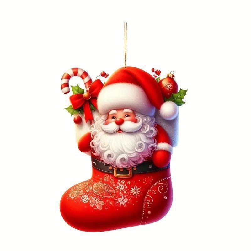 Christmas Car Santa Acrylic Pendants Cartoon Design Auto Festive Decoration
