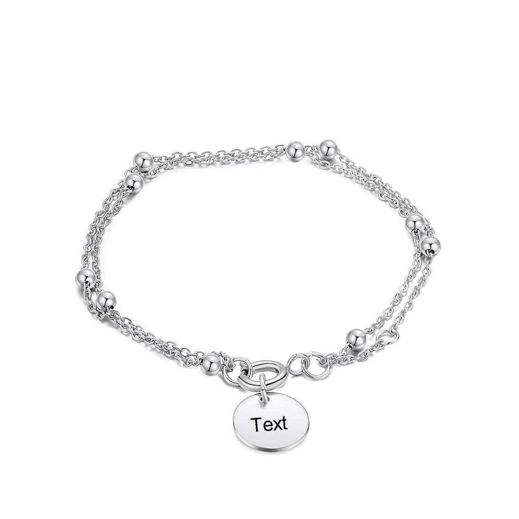 New Customize Name&Date Women Girls Link Chain Bracelet Stainless Steel Round Charm Personalized Jewelry Length 18cm