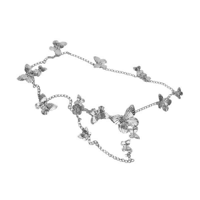 Готический пояс-цепочка с бабочками, сексуальная цепочка на талию, изысканная цепочка на живот для платья, пояс с бабочками, цепочка на талию серебряный