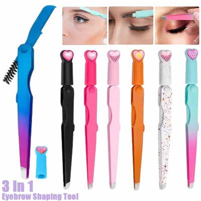 3 In1 Stainless Steel Multifunctional Women's Facial Hair and Eyebrow Trimmer Foldable Eyebrow Clip Brush Shaping Tool for Eyebrows and Smooth Skin