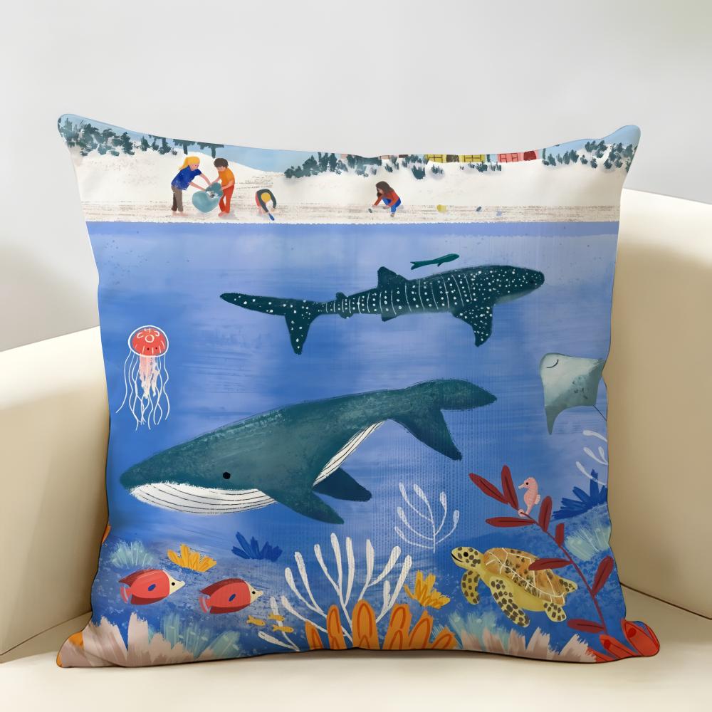 Marine Animals Summer Ins Cushion Cover Natural Linen Organic Fabric DoubleSided Printing Room Sofa Decor Pillow Case