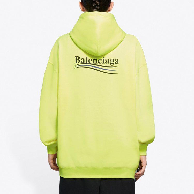 Balenciaga Women'ss Political Campaign Medium Fit Hooded Sweatshirt Fluo Yellow Black 578135TJVD47110