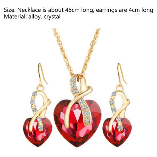 1 Set Women Necklace Earrings Heart Pendant Faux Crystal Jewelry Sweet Long Lasting Jewelry Set for Wedding