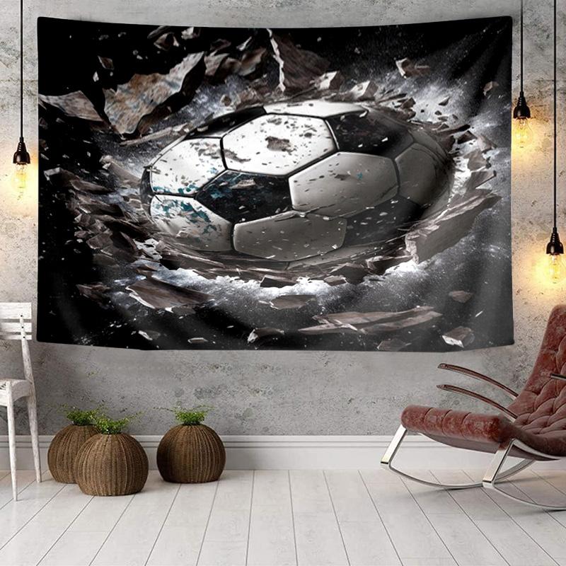 Flaming Soccer Ball Tapestry Room Decoration Wall Hanging for Living Room Bedroom, dormitory, Birthday and Christmas gifts