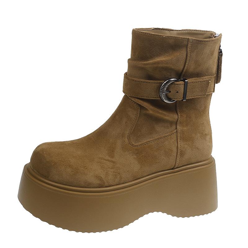 Two wear 2025 autumn and winter retro women's pile boots long knight boots small man heightening thick-soled Maillard western boots