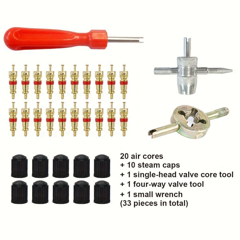 33Pcs Multi Function Tire Valve Stem Installer Tool Set Valve Removal Puller Tool  Motorcycles