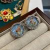 Exquisite Design Ancient Amber Dried Flower Earrings French Retro Plated 18K White Gold Premium Personality Earrings