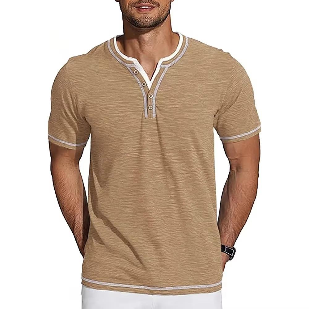 Męski Letni Nowy T-shirt Lekki Oddychający Krótkorękawowy z Dekoltem V Casualowy Wygodny Zapinany na Guziki T-shirt Męska Moda T-shirty