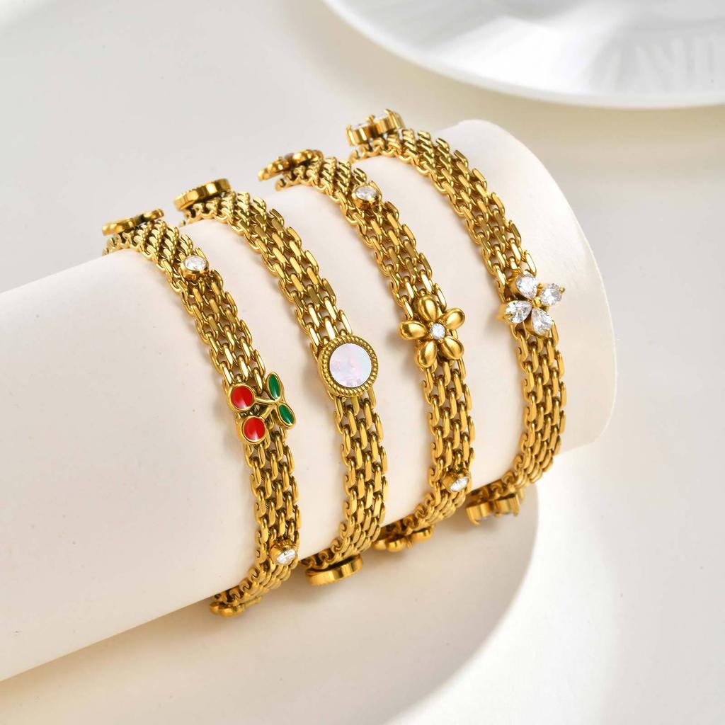 Stainless Steel Mesh Strap Bracelet With Zircon Plated 18K Gold, Ladies Luxury Jewelry Accessories Br-2650