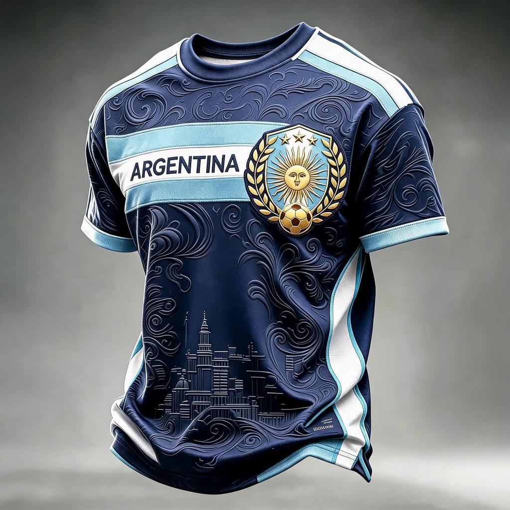 Men's Neck Short Sleeve Soccer Fan T-Shirt for Day