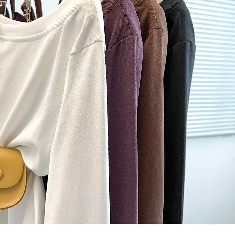 Plus Size Irregular One-Shoulder Long-Sleeve T-Shirt - Women's New Loose Slimming Top for Spring and Autumn