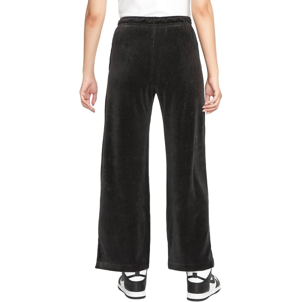 Nike Solide Logo-Print Cordhose Weite Beine Lange Hose Gespaltene Sporthose Damen Hose Schwarz DQ5922-010