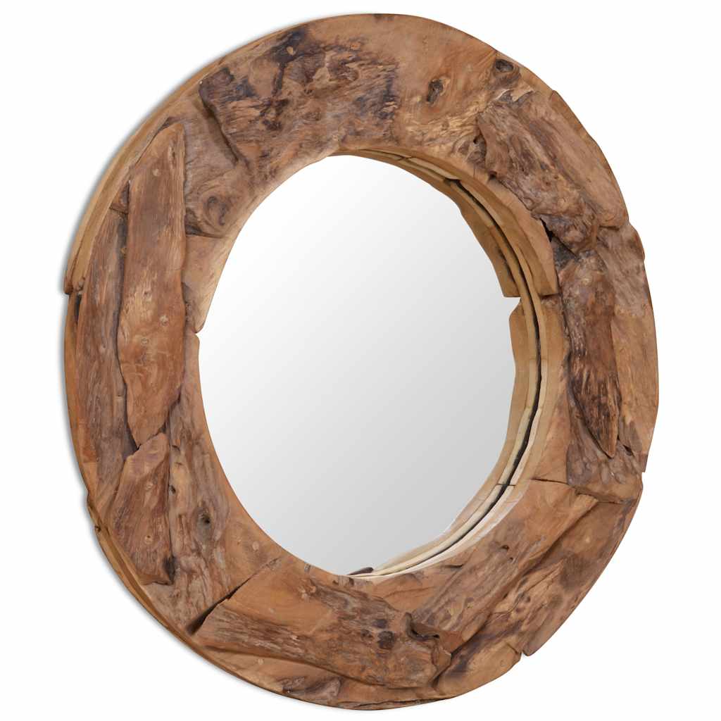 Vidaxl Decorative Mirror, Teak Wood, 80 Cm, Round