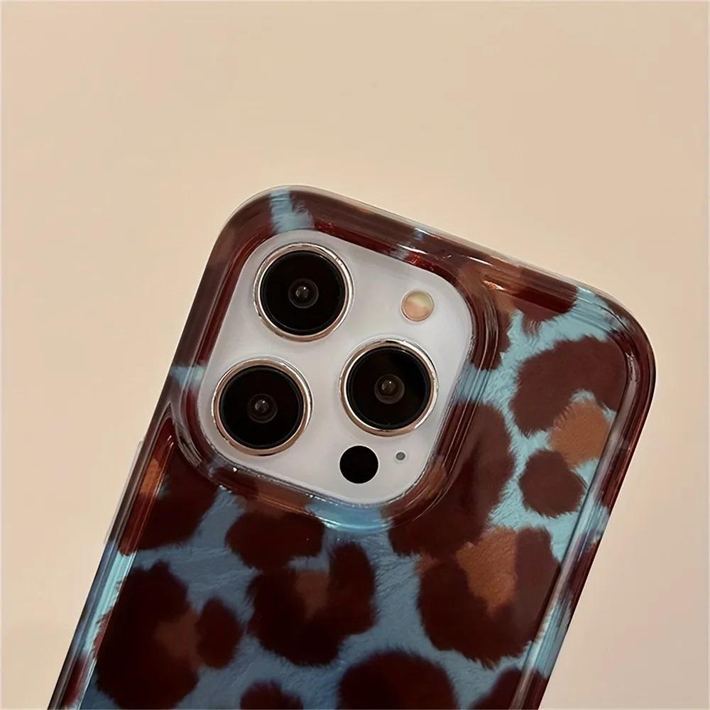 Simple Fashion Smudge Leopard Print Phone Case For iPhone 17 16 15 Pro Max 14 13 12 11 Xr XsMax Mini Air 78 Plus Y2K Laser Paper