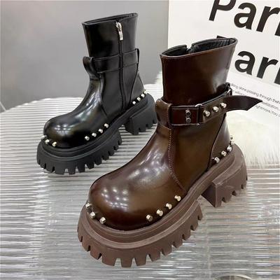 Bottines à plateforme pour femmes, chaussures à talons hauts en cuir, tendance 2025, styliste, nouvelle collection gothique, épaisses, Chelsea Botas Mujer