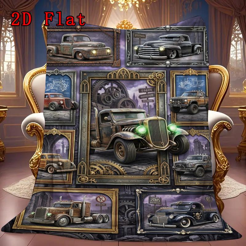 Steampunk Truck Gallery 2D Flat Pattern Flannel Blanket, High Quality All Seasons, Home Decor, Warmth and Comfort, Perfect for Christmas Gifts.