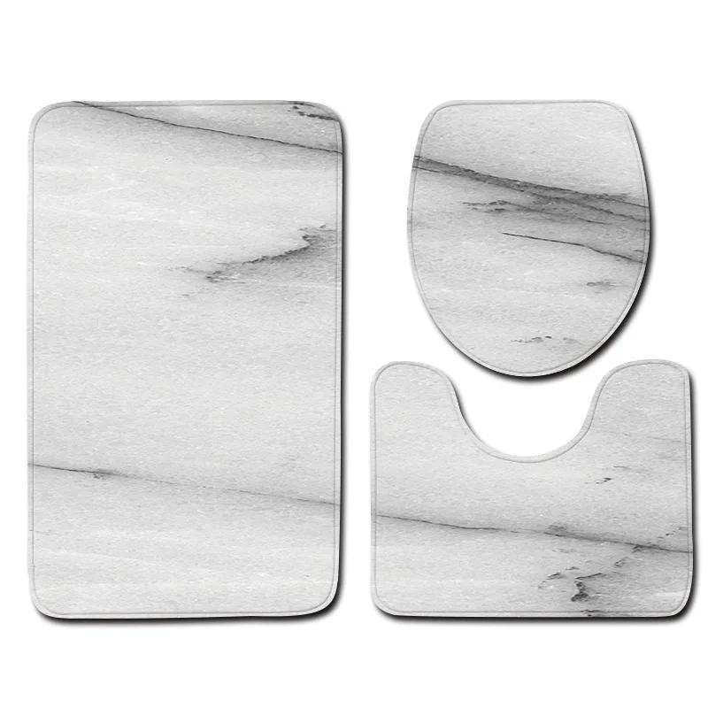 3-piece set Marble Pattern Bath Mats Anti Slip Bathroom Mat Set Washable Toilet Seat Lid Cover Pedestal Rug Set Home Decor